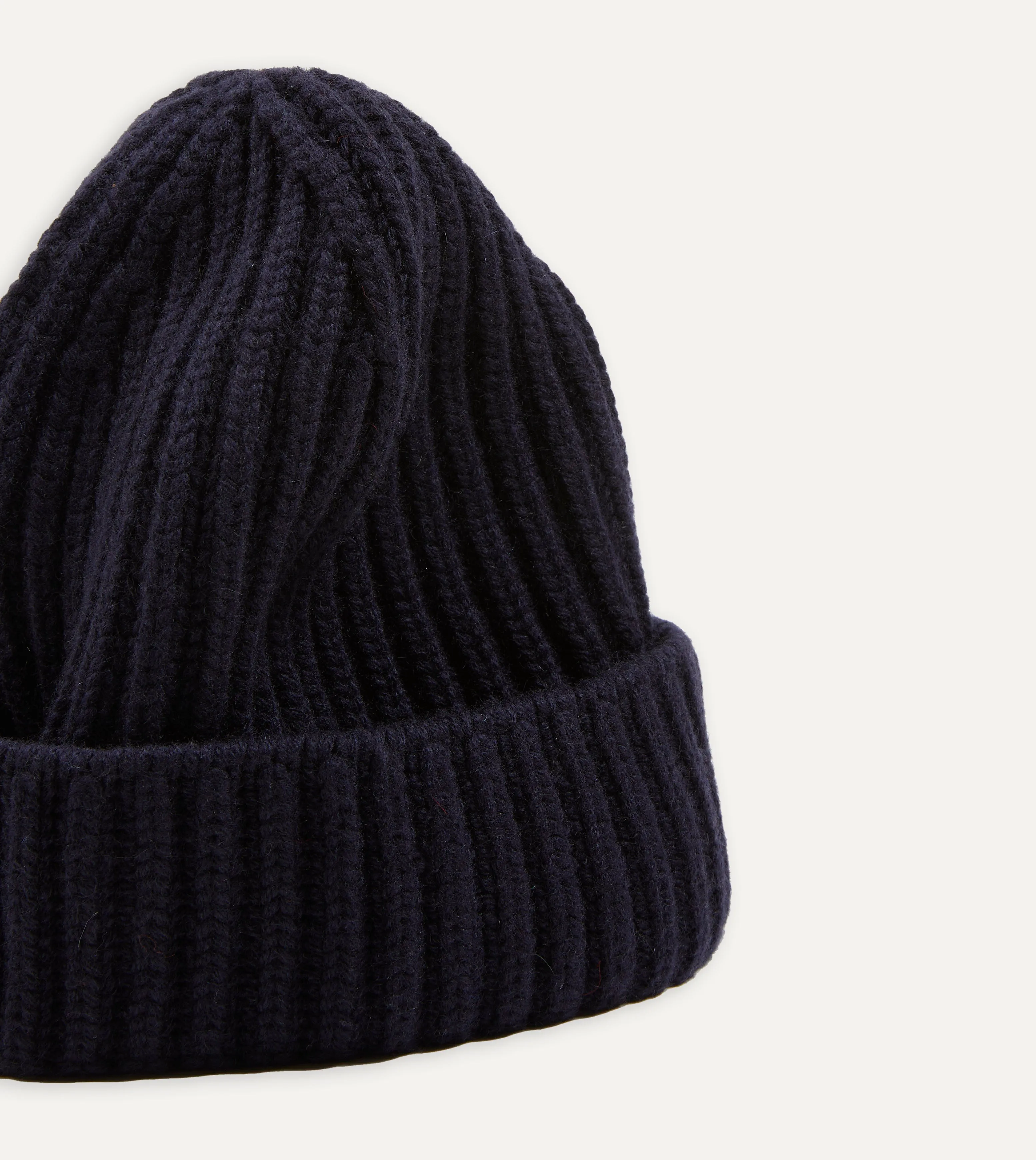 Navy Cashmere Ribbed Knit Cap