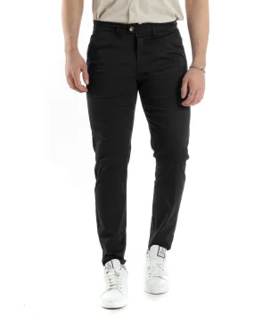 Pantaloni Uomo Cotone Raso Tasca America Slim Fit Abbottonatura Allungata Tinta Unita Nero GIOSAL-P6061A