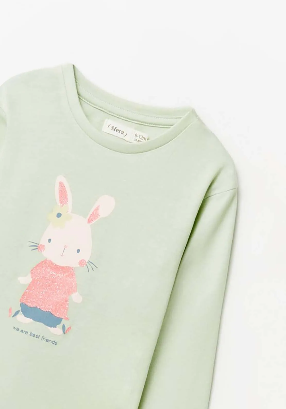 Rabbit Print Long Sleeved Top - Green