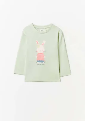 Rabbit Print Long Sleeved Top - Green