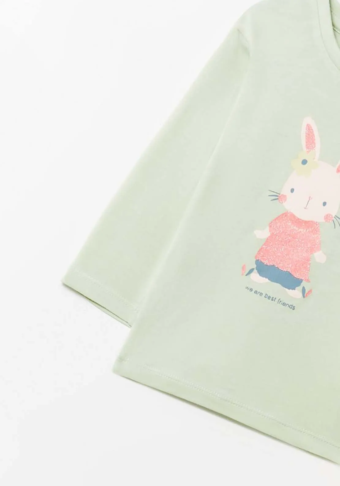 Rabbit Print Long Sleeved Top - Green