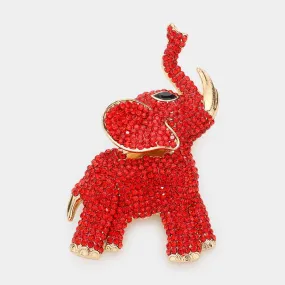 Red Rhinestone Elephant Pin Brooch-M H W ACCESSORIES