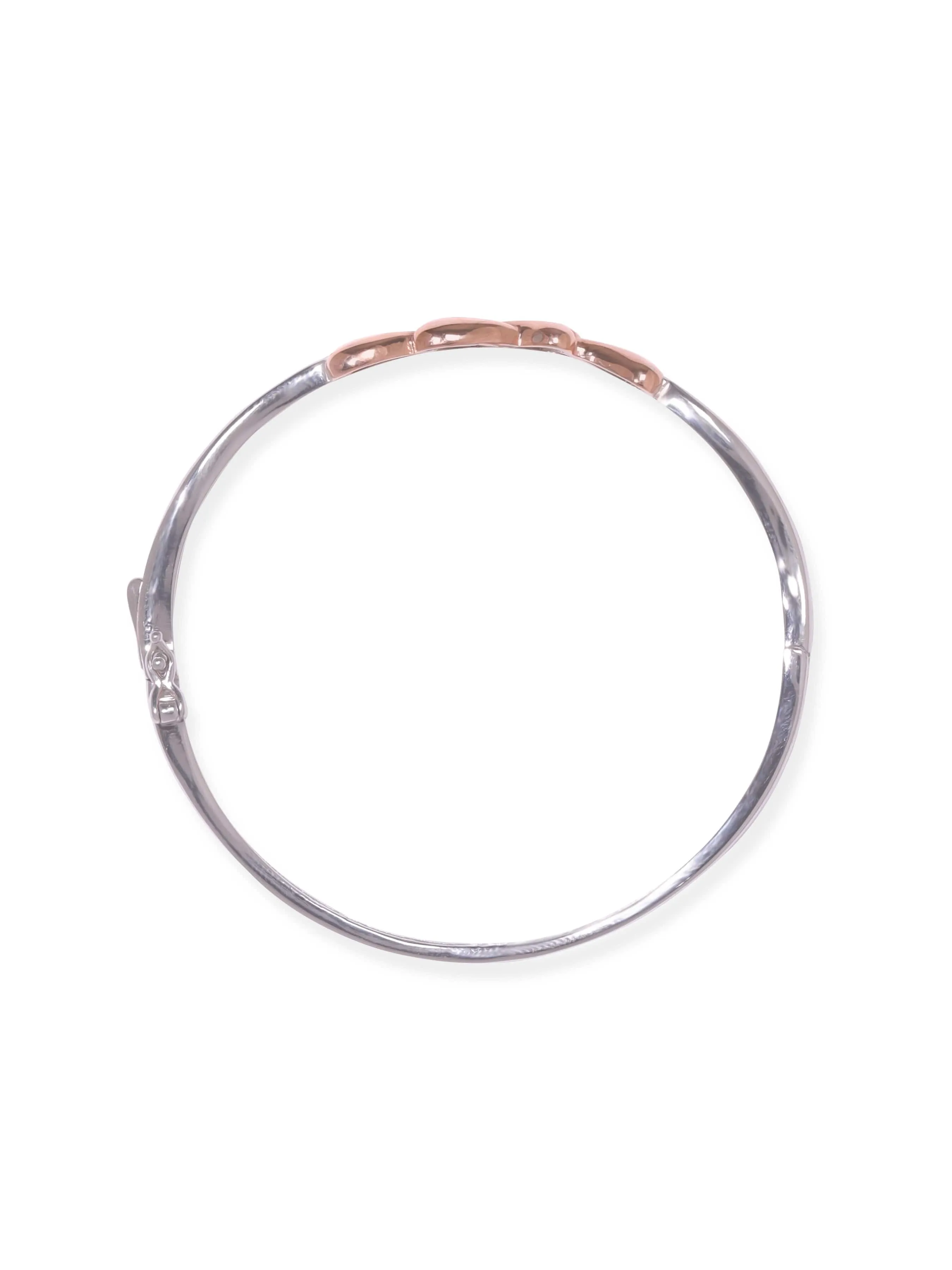 Rubans Silver Rhodium Plated 925 Sterling Silver Rose Gold Heart Detailing Bracelet