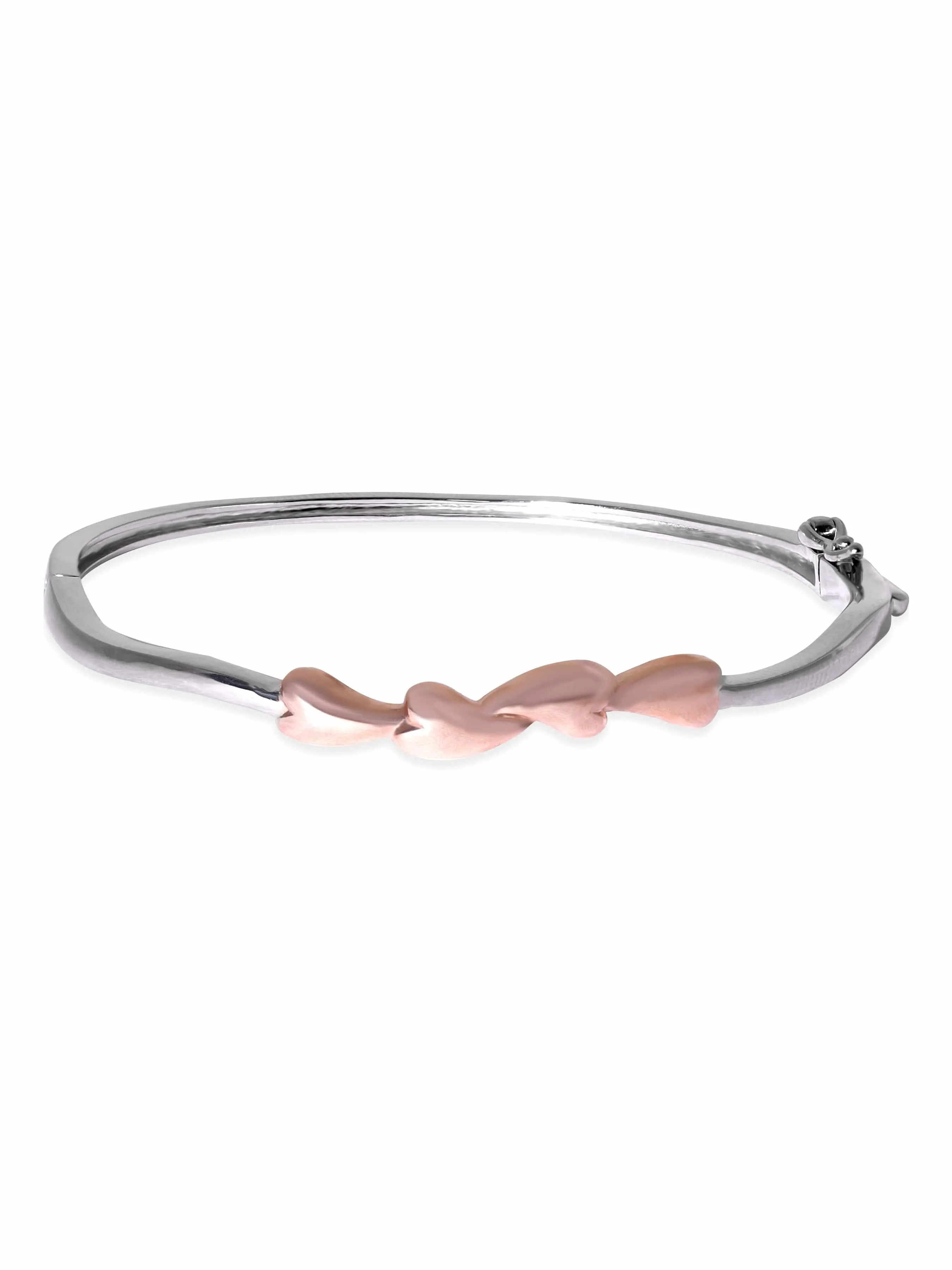 Rubans Silver Rhodium Plated 925 Sterling Silver Rose Gold Heart Detailing Bracelet