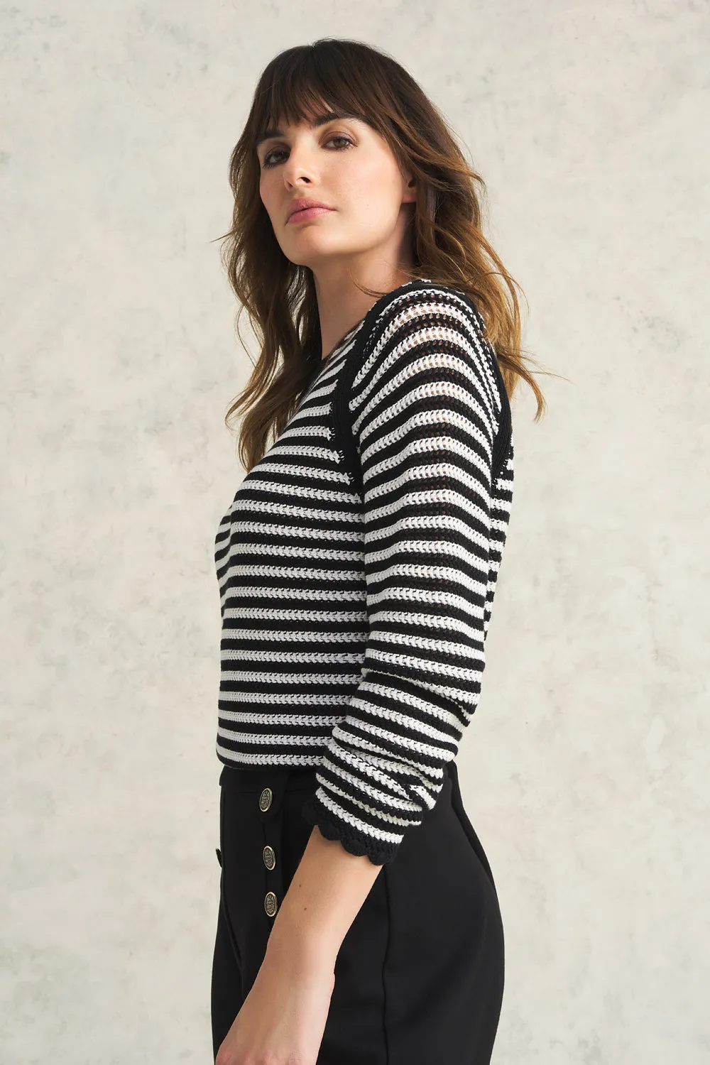 Stripe Cotton Crochet Jumper