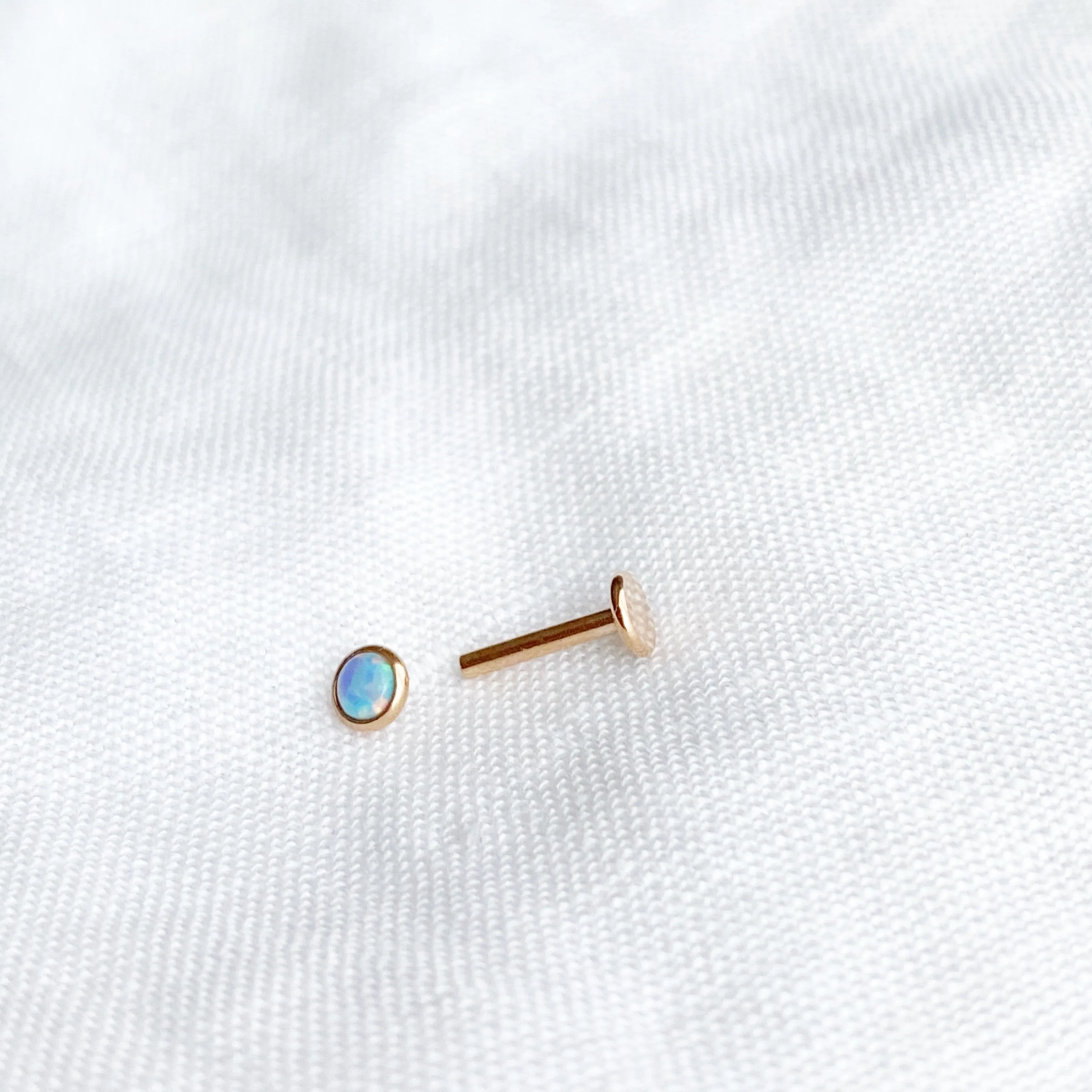 Tiny Opal Flat Back Stud Earring - Rose Gold