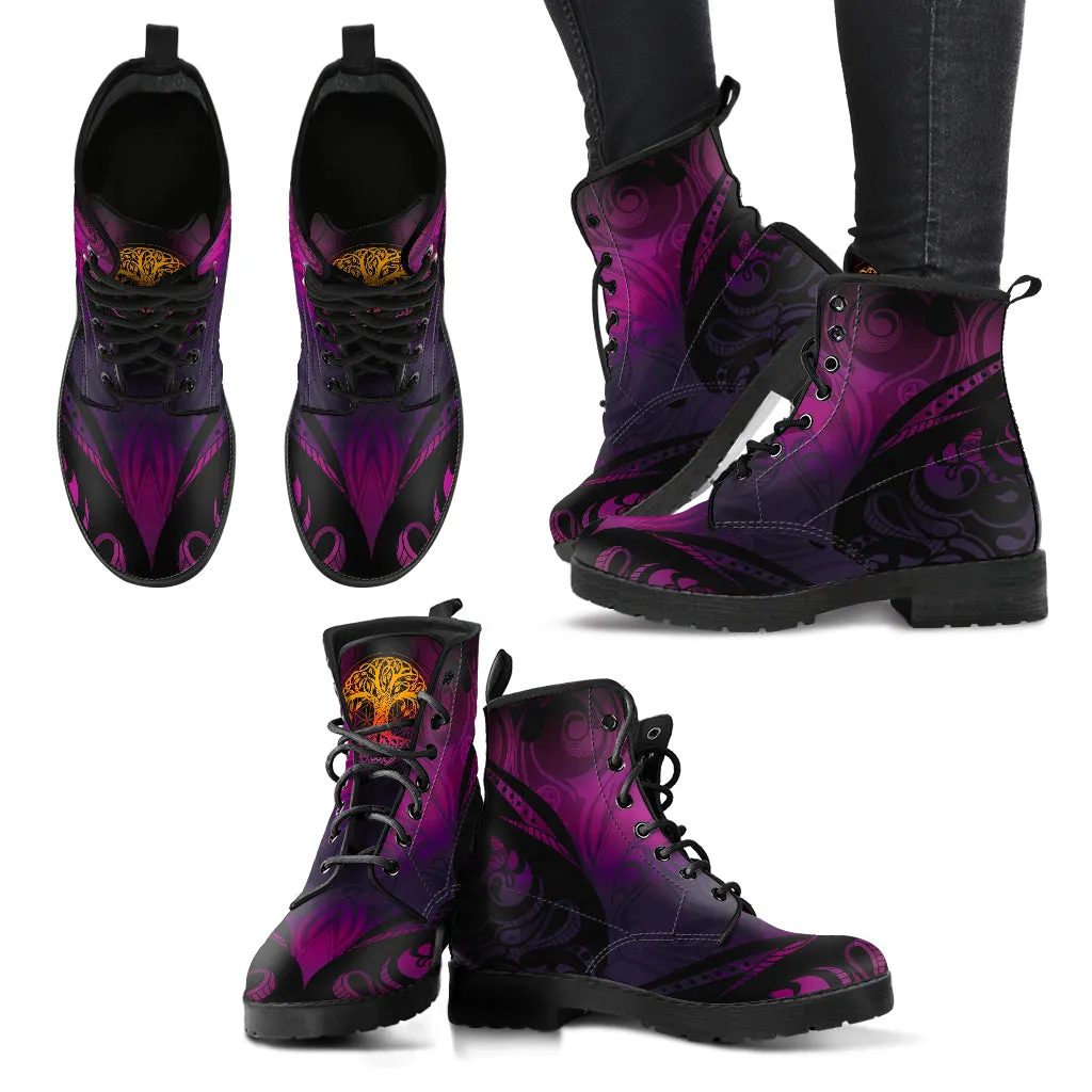 Tree Of Life Purple Leather Boots