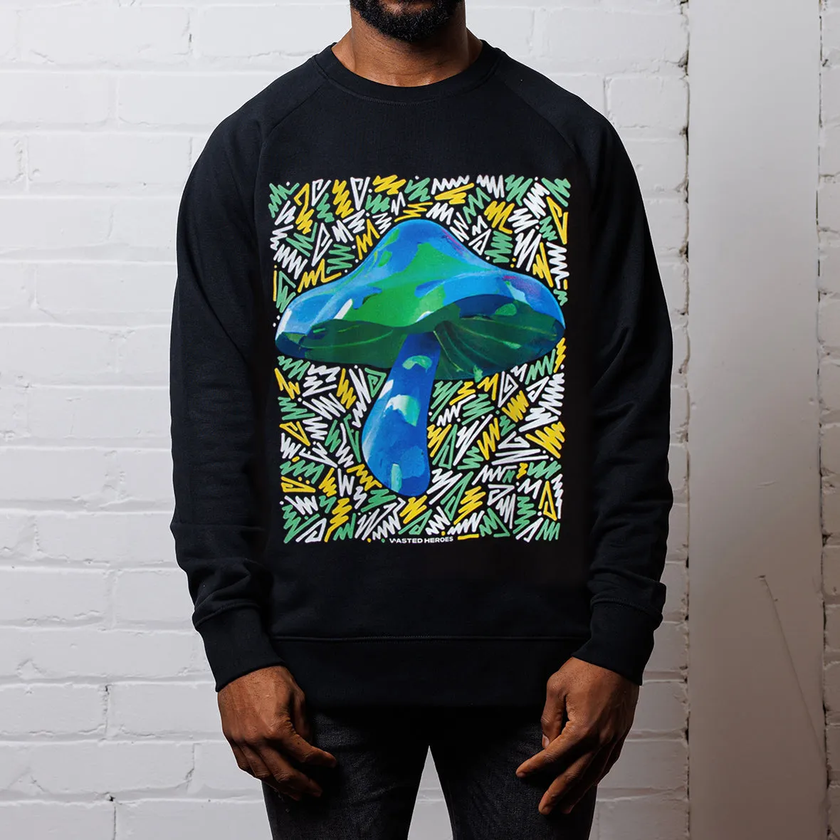 Two Doodle Shroom Front Print - Sweatshirt - Black