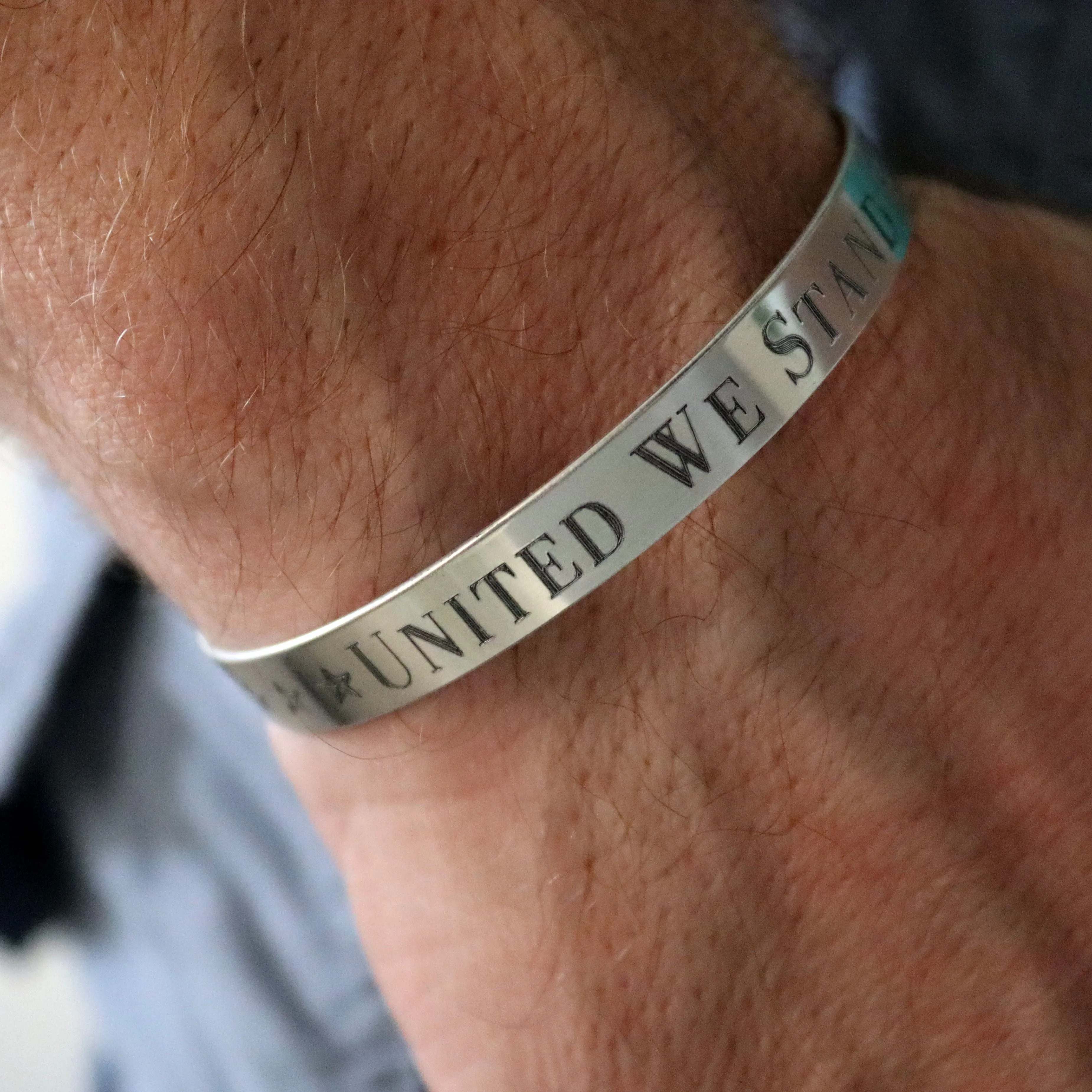 United We Stand Cuff Bracelet for Men - Sterling Silver Bangle - Mens Personalized Gift