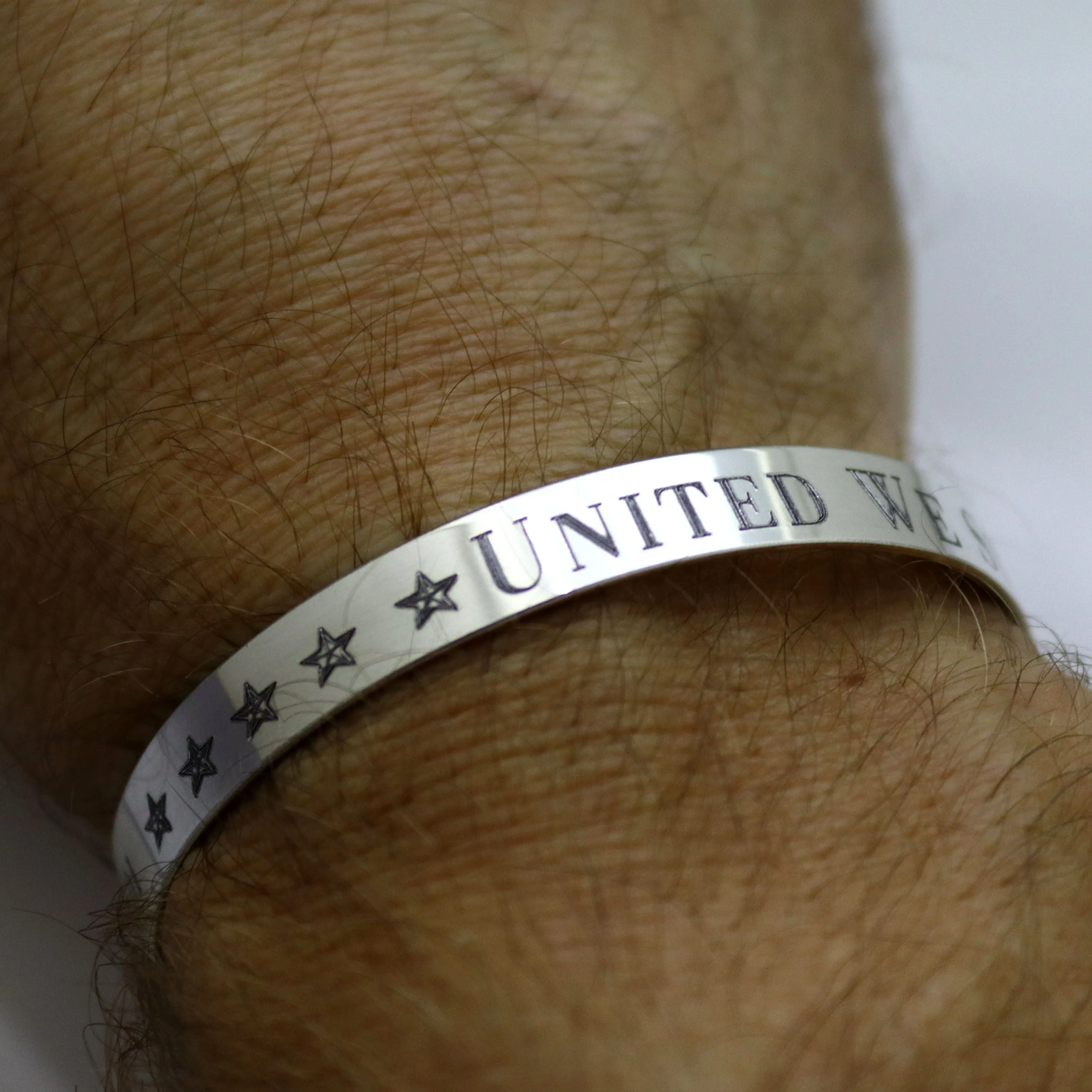 United We Stand Cuff Bracelet for Men - Sterling Silver Bangle - Mens Personalized Gift