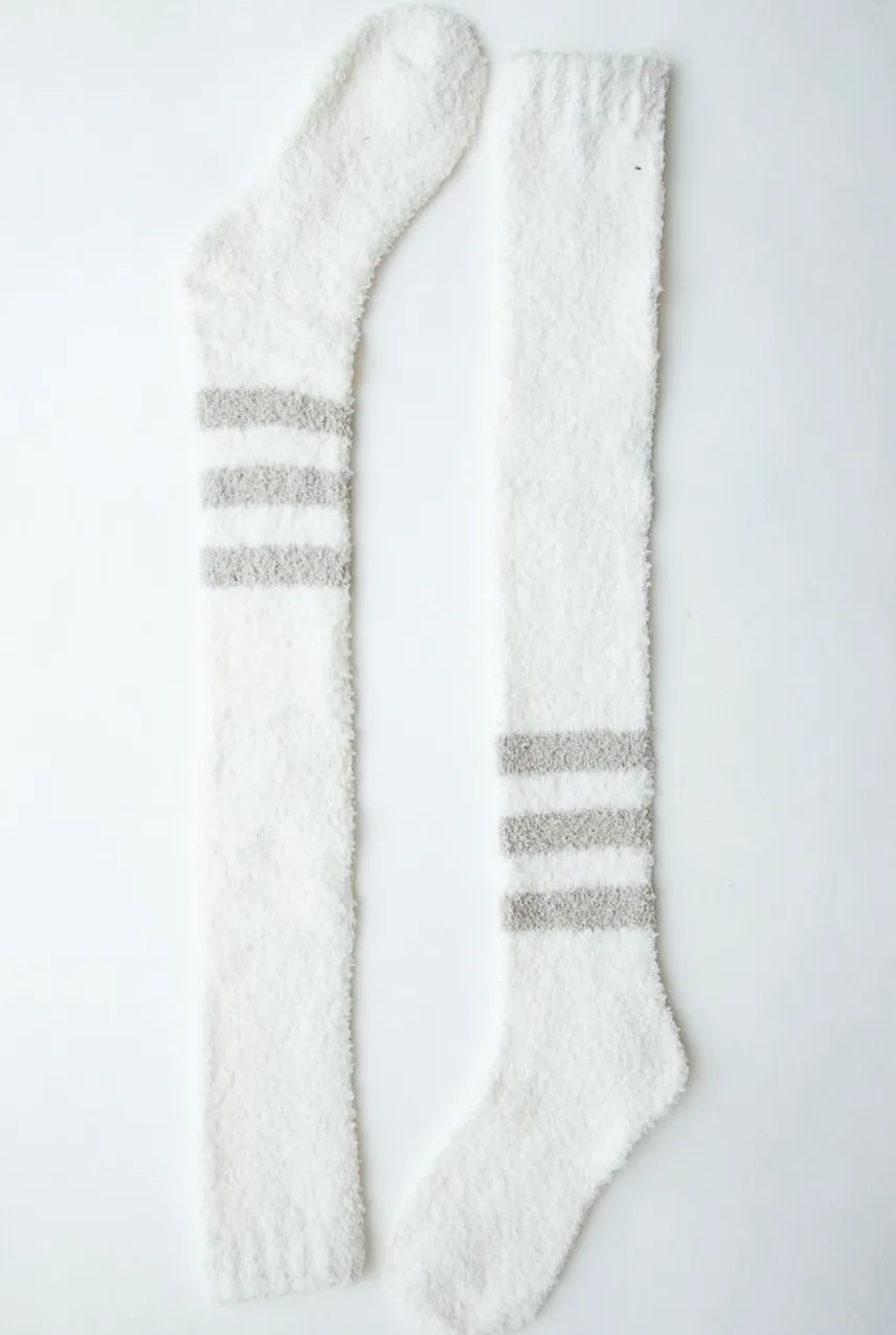 Varsity Stripe Boucle Knee Socks - Ivory