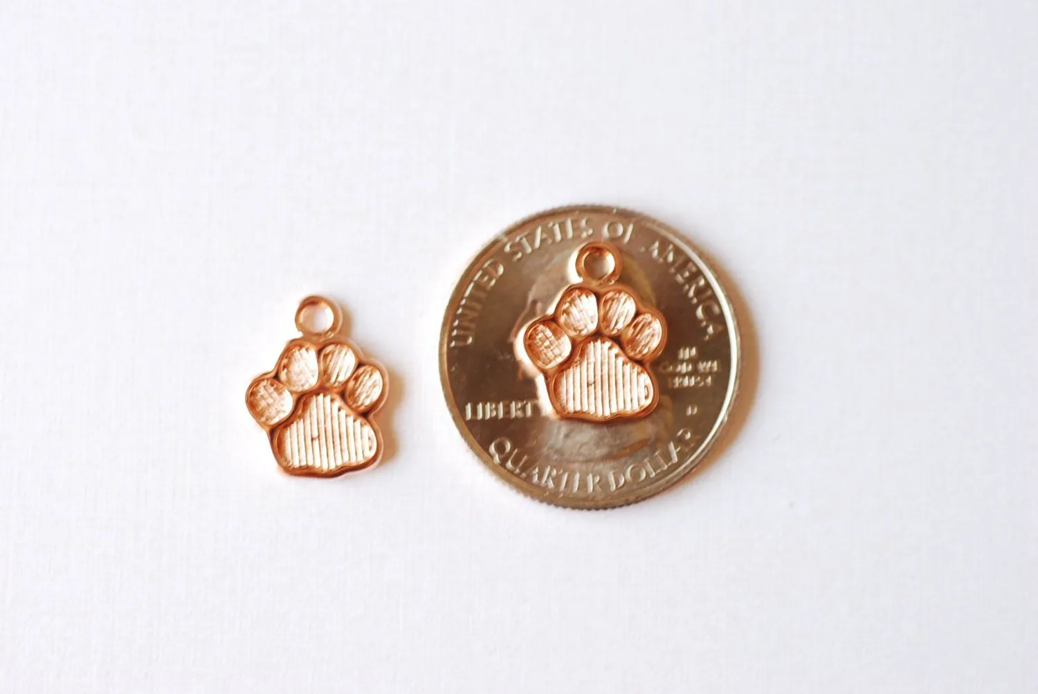 Vermeil Rose Gold Dog Paw Foot Print Charm- 18k gold plated over sterling silver dog paw, gold doggy paw charm pendant, gold dog tag, 206