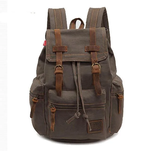 Vintage Canvas Leather Student Backpack