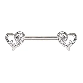 WildKlass 316L Stainless Steel Jeweled Lovely Heart Nipple Bar