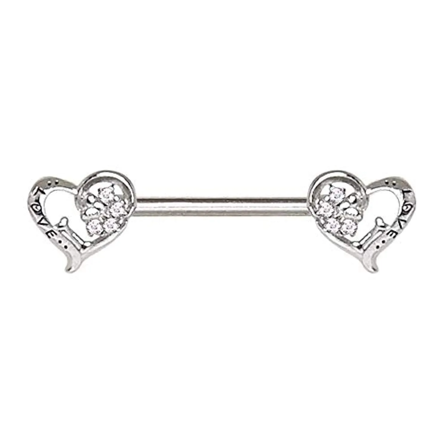 WildKlass 316L Stainless Steel Jeweled Lovely Heart Nipple Bar