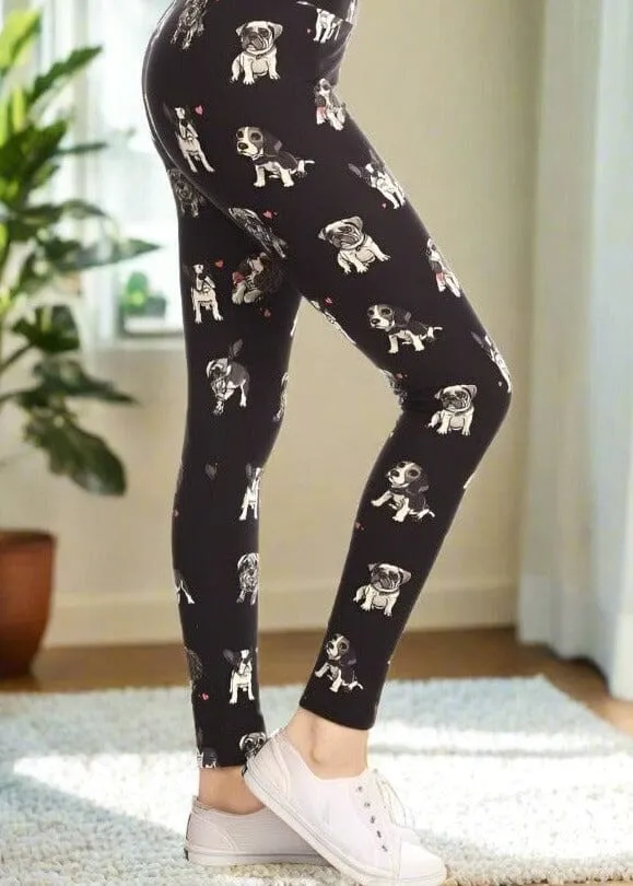 Womens Multi-Breed Dog Leggings, Soft Yoga Pants, Sizes 18-22, No-Roll Waist, Black/Multi