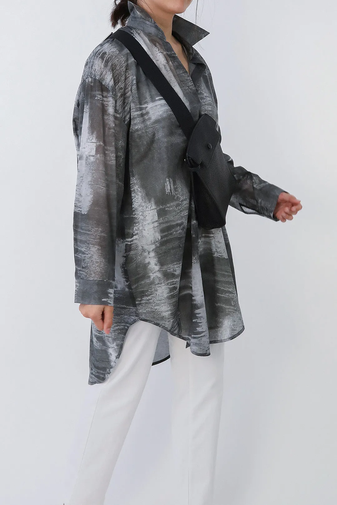 ZURI ONE-SIZE LAYERED TUNIC SHIRT IN ITALIAN COTTON VOILE GREY STORM